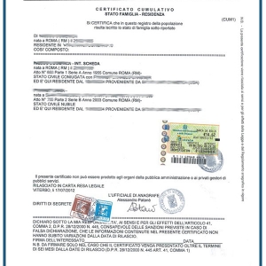 Certificato di stato di famiglia cumulativo
