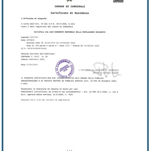 Certificato di residenza
