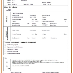 Certificato di rottamazione veicolo