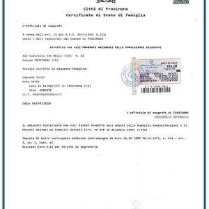 Certificato di stato di famiglia