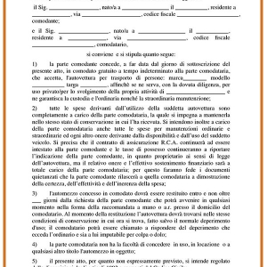 Comodato d'uso veicolo