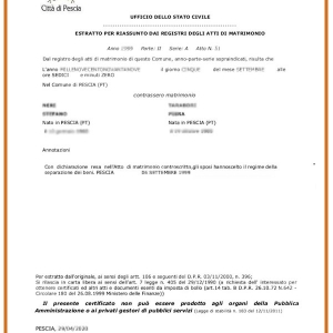 Certificato / Estratto di matrimonio