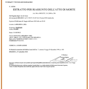 Certificato / Estratto di morte
