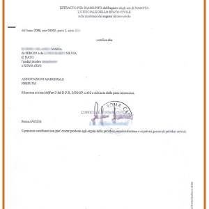 Certificato / Estratto di nascita